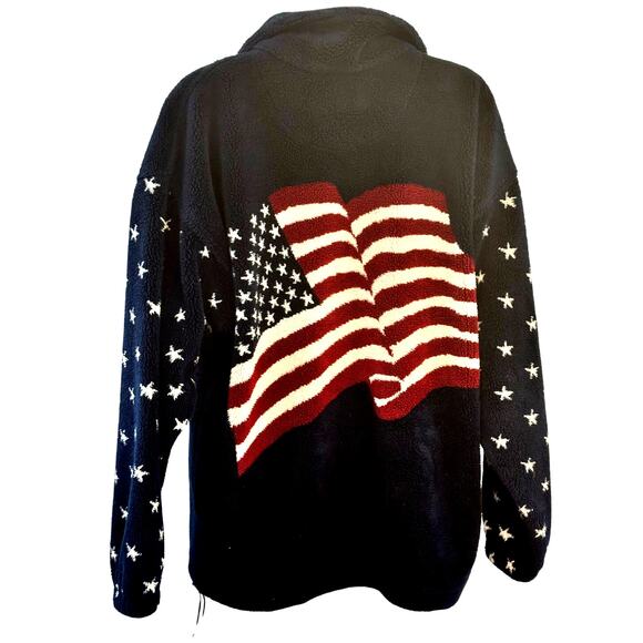 Bear Ridge Outfitters Vintage USA FLAG Blue Fleece Unisex M Full Zip Jacket - Picture 1 of 11